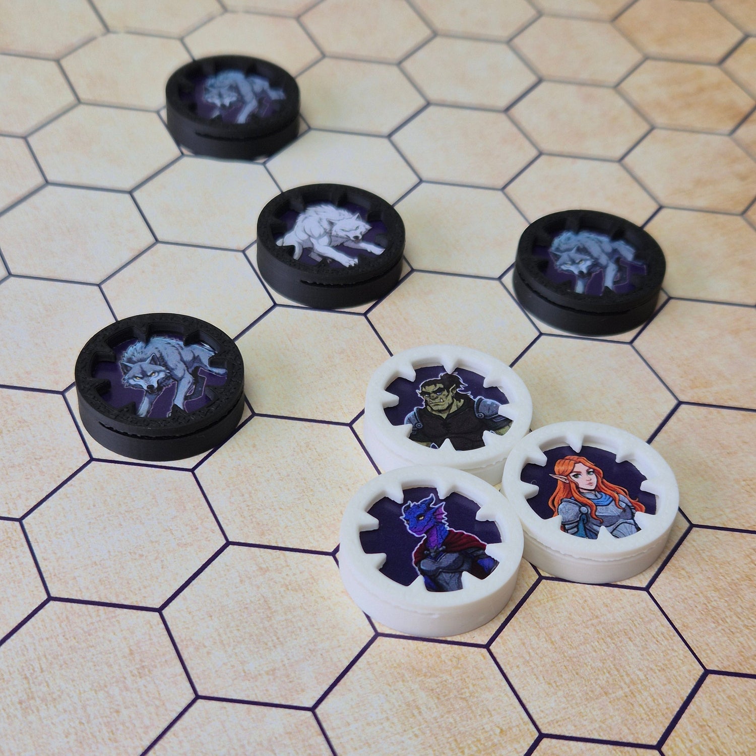 Exclusive reusable character tokens for TTRPG's like DND. An alternative for DND minis. Made from black PLA material