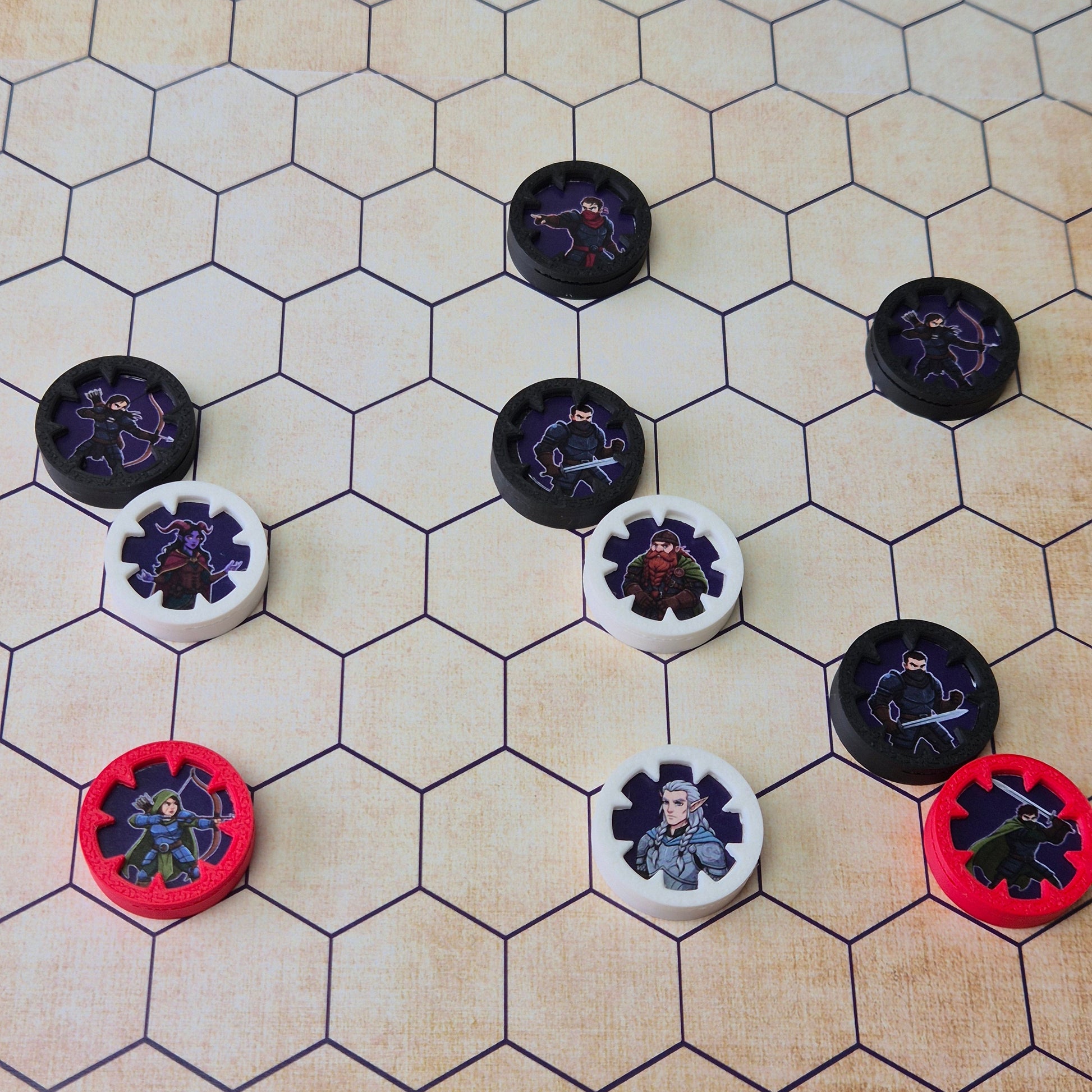 Exclusive reusable character tokens for TTRPG's like DND. An alternative for DND minis. Made from black PLA material