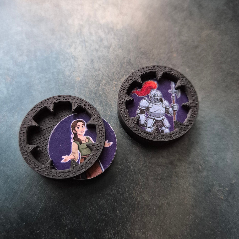Exclusive reusable character tokens for TTRPG's like DND. An alternative for DND minis. Made from black PLA material